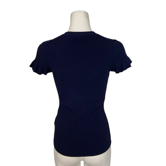 Ted Baker Tashhaa Frill Rib Knit Top Sweater 2 US/S Navy - Picture 2 of 13